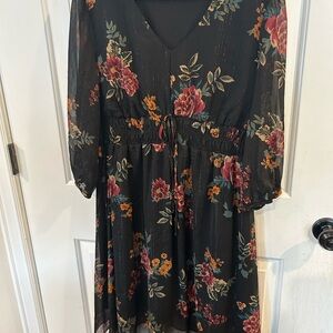 Womens Chenault Black Dress with Floral Accents XL
